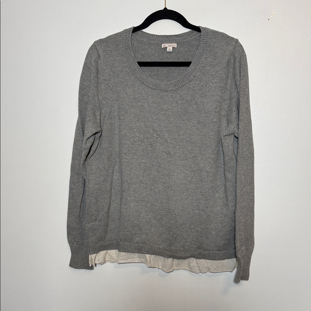 Gap Grey Cotton Cashmere Sweater Lace Hem XL
